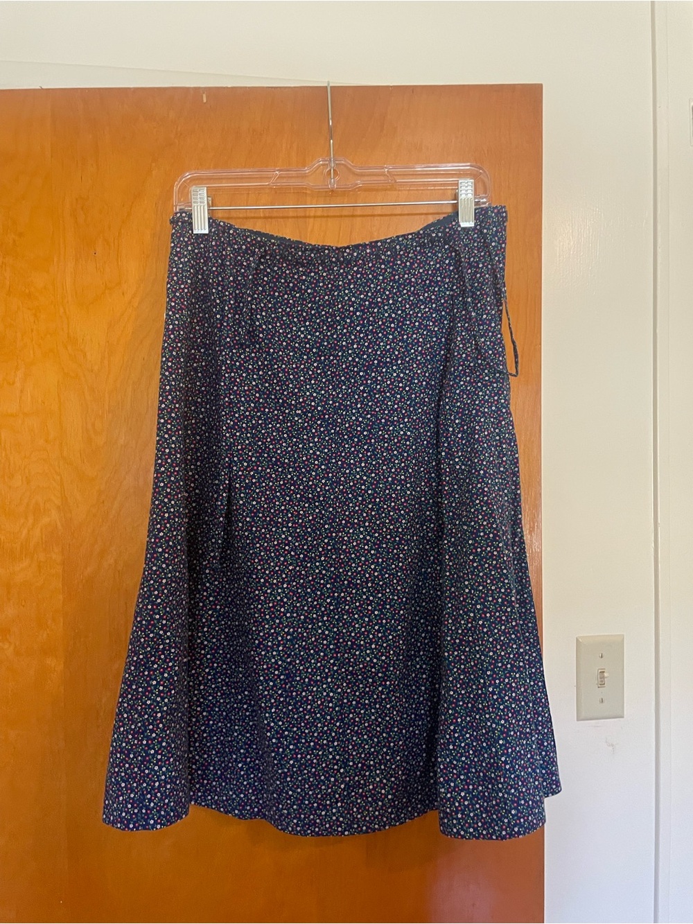 Hand Crafted Navy A-Line Skirt with Pink and Green Micro Floral